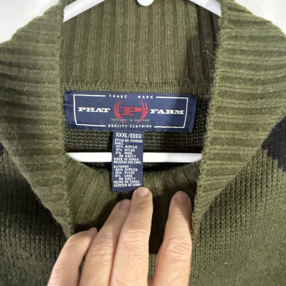 Vintage Y2K Phat Farm Knit Sweater Men's XXXL Olive Green Mock Neck Streetwear